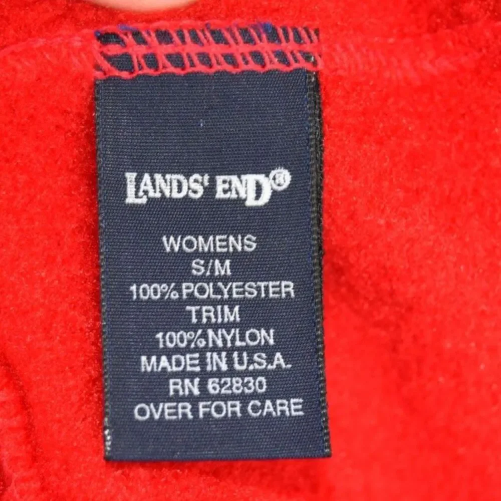 Vintage Lands End Polartec Red Fleece Hat Gloves Set Made USA S/M NOS